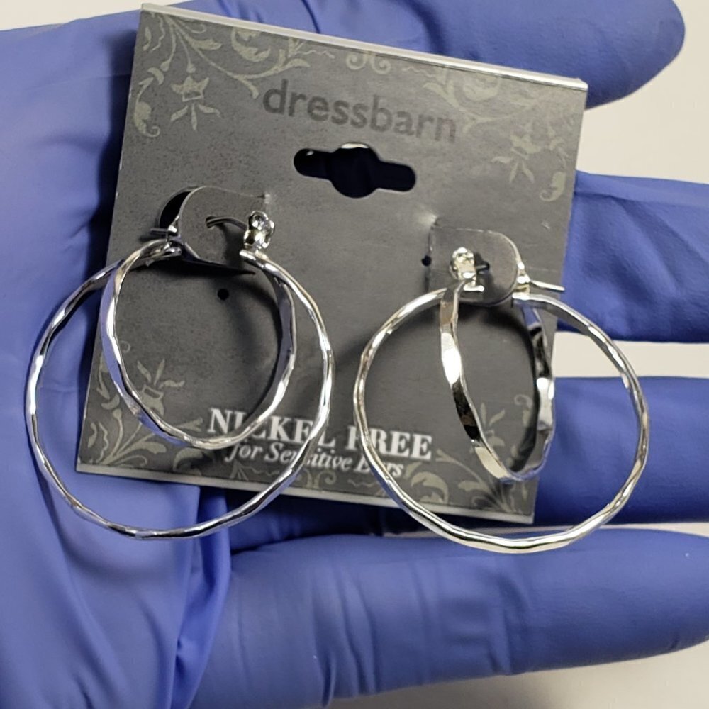 Silver Double Hoops design Earrings - 1.25-in - Women's Fashion Jewelry - Picture 4 of 7